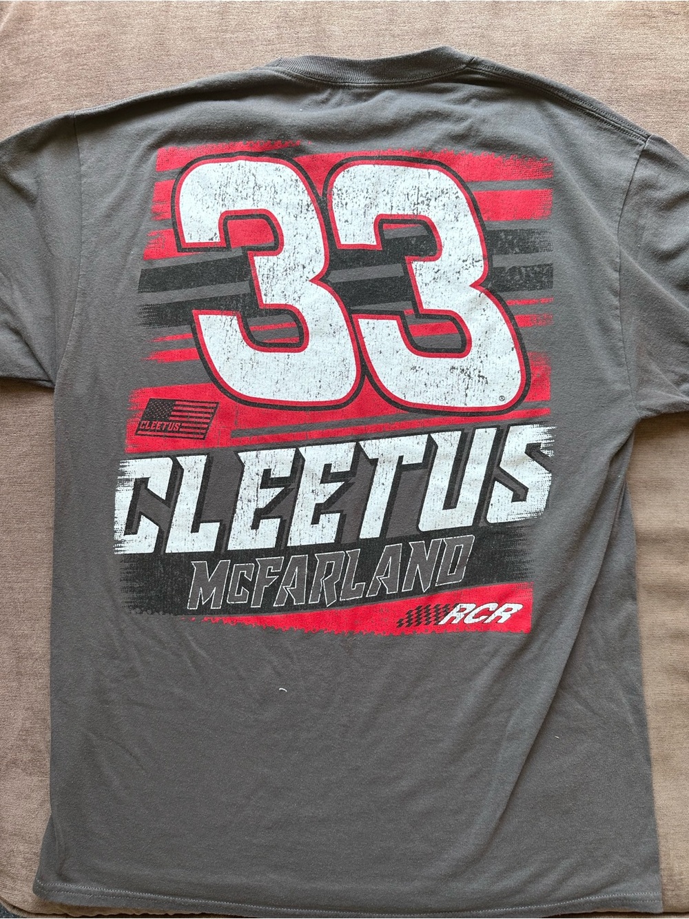 33 Graphic Short Sleeve Tee - Gray with Red & White Print
